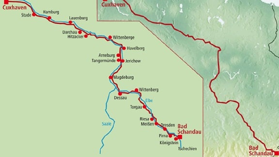 Grafik: Verlauf des Elberadwegs