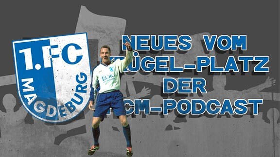 Dirk Hannemann (Magdeburg) - Torjubel vor dem Logo des FCM-Podcasts