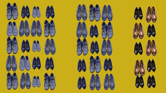 Schuhe bilden drei unterschiedlich dicke Balken