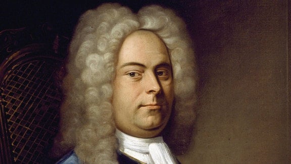 Gemälde von Georg Friedrich Händel im Halbprofil mit weißer Lockenperücke.