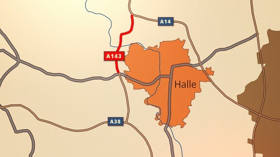Grafische Darstellung der geplanten Streckenführung der A143.