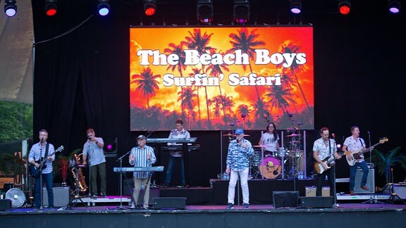 Die Band Beach Boys und weitere Musiker spielen auf einer Bühne