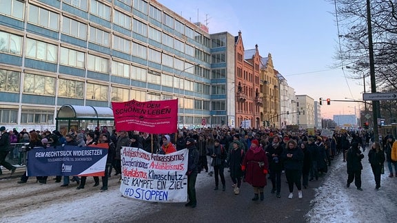Demonstrationsumzug in Halle auf der Magdeburger-Straße