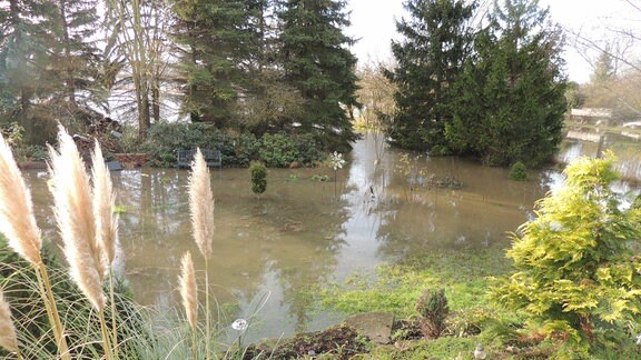Hochwasser im Garten von Christel Helpert aus Niederröblingen
