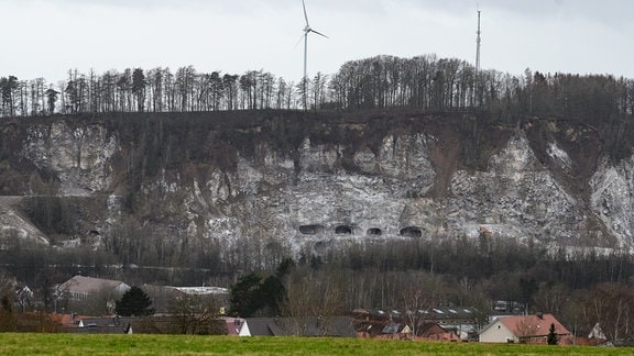 Blick auf den Steinbruch Lichtenstein im niedersächsischen Teil des Südharzes.