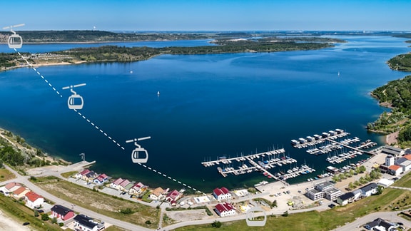 Visualisierung einer Seilbahn über den Geiseltalsee