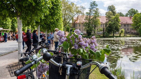Fahrräder sind an der Zufahrt zum Kloster Neuzelle abgestellt.