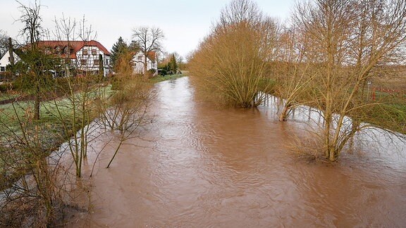 Das Flüsschen Helme ist über die Ufer getreten