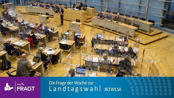 Abgeordnete des Landtages von Sachsen-Anhalt sitzen im Plenarsaal an ihren Plätzen.