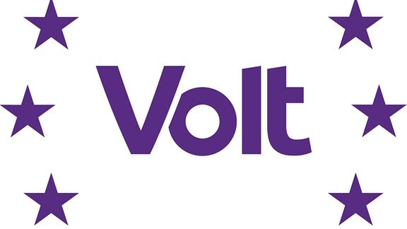 Ein Logo in lila mit Schriftzug Volt