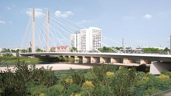 Entwurf einer Brücke in einer Stadt mit Hochhäusern