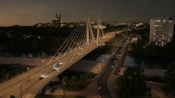Entwurf einer beleuchteten Brücke bei Nacht