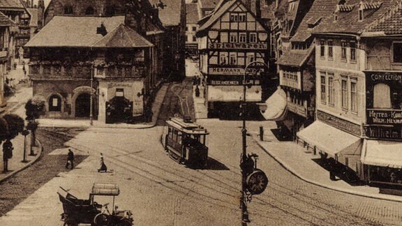 Historische Straßenbahn in Halberstadt, 1935.