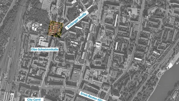 Eine Sateliten-Aufnahme der Innenstadt von Magdeburg