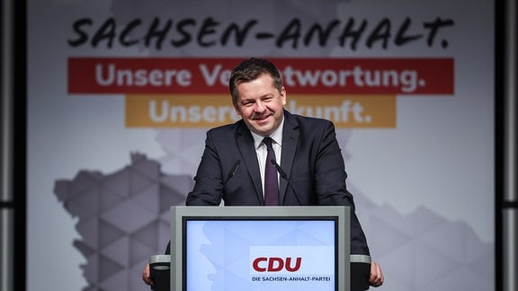 Sven Schulze (CDU), Wirtschaftsminister von Sachsen-Anhalt, spricht auf dem CDU-Landesparteitag Sachsen-Anhalts.