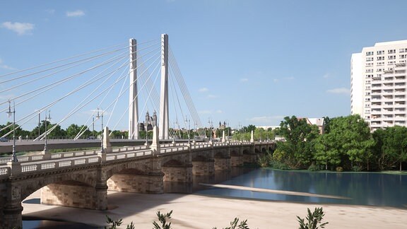 Anna-Ebert-Brücke mit Pylonbrücke im Hintergrund