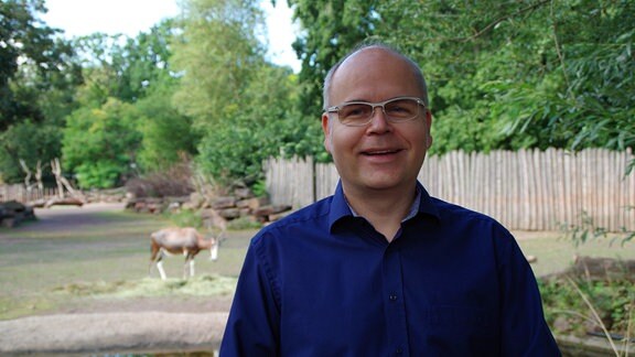 Der Zoodirektor Dirk Wilke vor einem Gehege