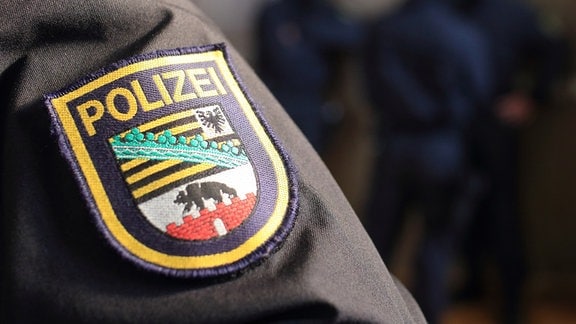 Ein Aufnäher der Polizei des Landes Sachsen-Anhalt
