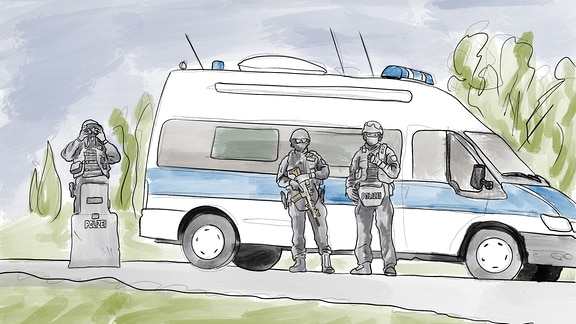 Polizisten sichern die Umgebung von Wiedersdorf bei Landsberg