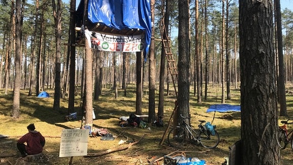 In einem Wald wurde ein Camp aufgeschlagen