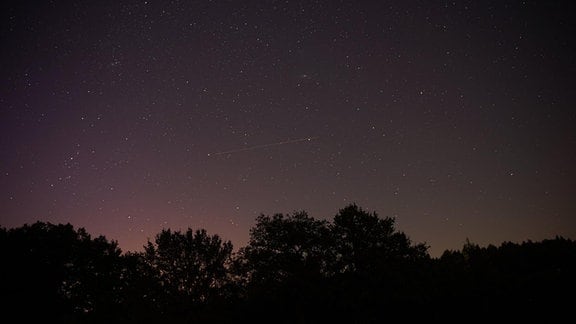 Eine Sternschnuppe ist am Nachthimmel in der Oberlausitz zu sehen.