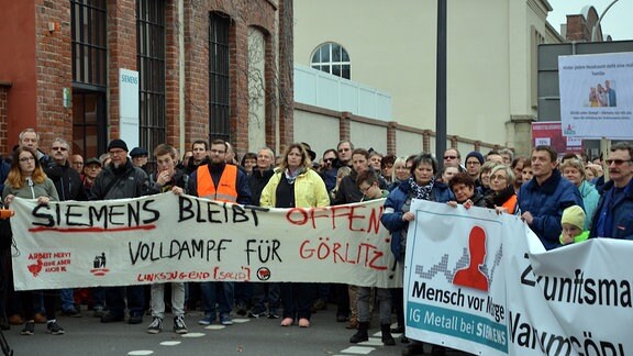 Demo vor Siemenswerk in Görlitz