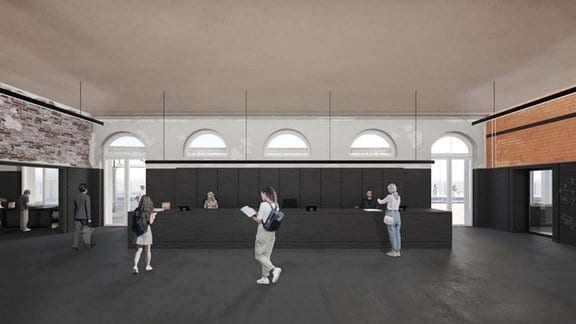 Visualisierung des geplanten neuen Innenraumes im Bahnhof Weißwasser.