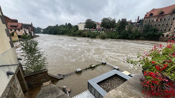 Hochwasser an der Neiße in der Görlitzer Altstadt.