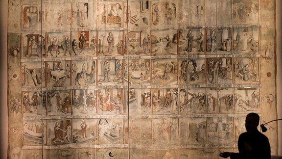 Das große Zittauer Fastentuch von 1472 in der zum Museum umgebauten Kirche Zum Heiligen Kreuz in Zittau