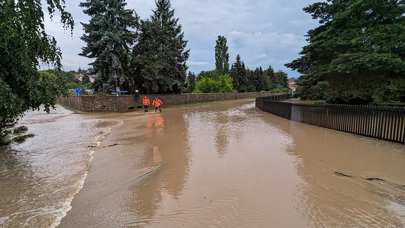 Unwetter Lichtenstein, überflutete Straße