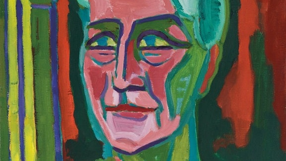 Ein expressionistisches Porträt einer Frau.