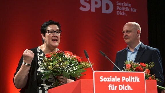Kathrin Michel und Henning Homann wurde als Landesvorsitzende auf dem Landesparteitag der SPD Sachsen wiedergewählt.