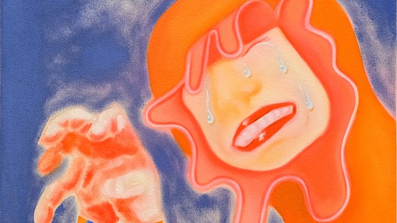 Ölgemälde von Paul Glaw zeigt ein Porträt einer weinenden Person in knalligen Farben.