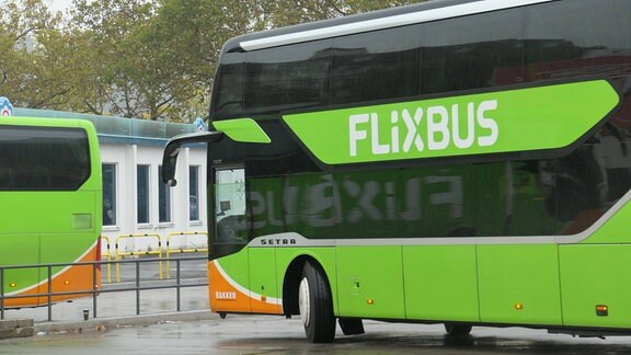 Ein grüner Bus mit der Aufschrift "Flixbus"