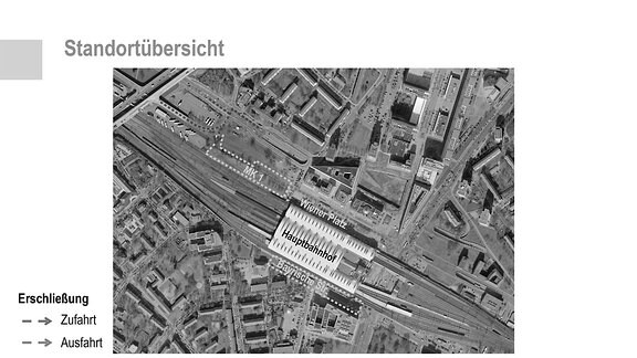 alter und möglicher neuer Standort des zentralen Fernbusbahnhofes in Dresden in der Draufsicht 