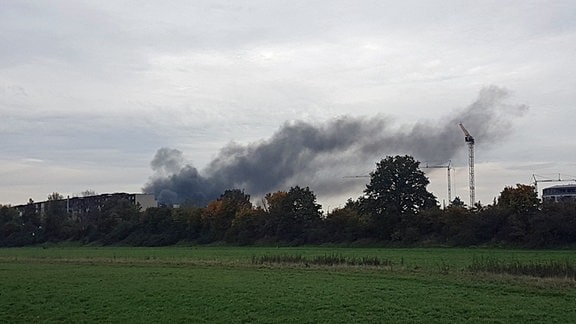 Ein Lkw hat auf der A4 bei Dresden gebrannt. Die Rauchwolke war weithin zu sehen.