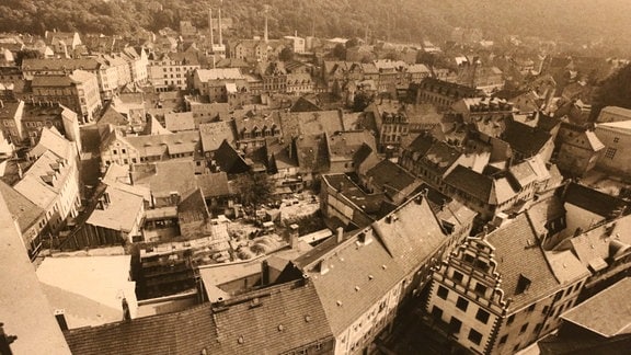 Blick auf die Meißner Altstadt Ende der 1980er Jahre. 