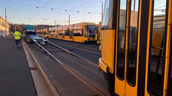 Blick auf einen Straßenbahn-Betriebshof