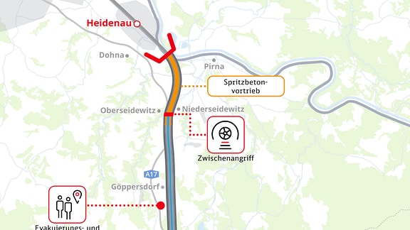 Karte des geplanten Bahntunnels durchs Erzgebirge