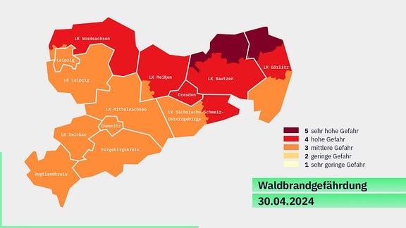 Grafik Waldbrandwarnstufe Sachsen 30.4.2024