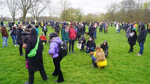 Viele Menschen auf einer Wiese. 