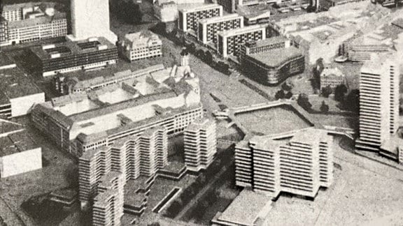 Foto eines Stadtmodells der Innenstadt von Leipzig. 
