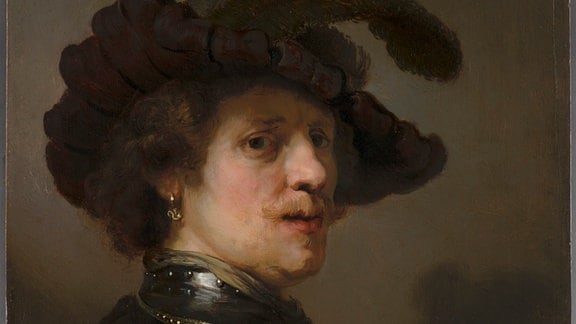 Rembrandt, Tronie eines Mannes mit Federbarett, ca. 1635–40, Holz, 62,5 x 47 cm