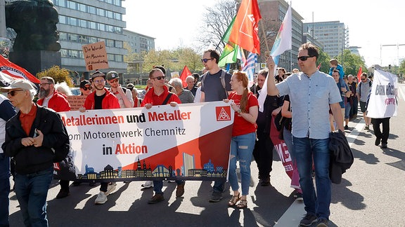 Am Feiertag des 1. Mai 2024 hat der Deutsche Gewerkschaftsbund (DGB) auch in Chemnitz für höhere Löhne demonstriert.