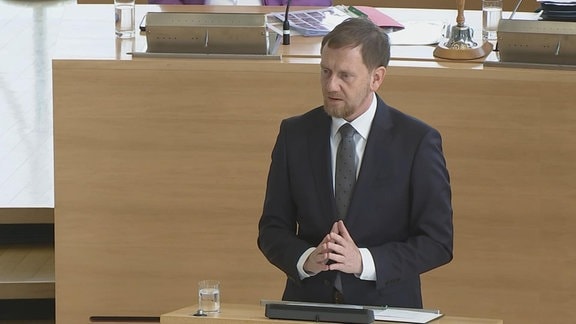 Sächsischer Ministerpräsident Kretschmer bei einer Regierungserklärung im Landtag