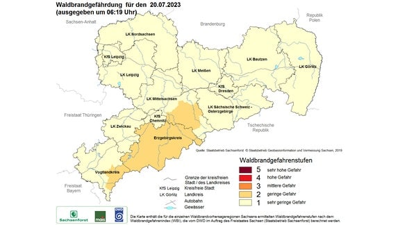 Karte Waldbrandgefährdung Sachsen