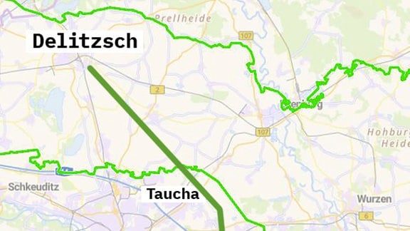 Karte: Stromnetzkorridor vom Südraum Delitzsch bis Borna