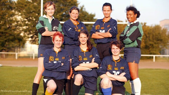 Mannschaftsfoto Erfurt Oaks, hi. v. li.: Conny Haschke, Vera Tränkner, Nicole Förster, Doreen Denstädt, vorn: Sabrina Rottstegge, Claudia Pollok, Kati Steinbrück Rugby Damen Regionalliga 2005/2006