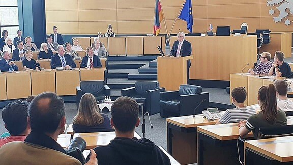 Jean-Claude Juncker, Präsident der EU-Kommission, spricht im Thüringer Landtag.