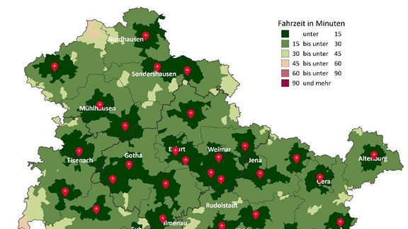 Eine Karte des Freistaats Thüringen.